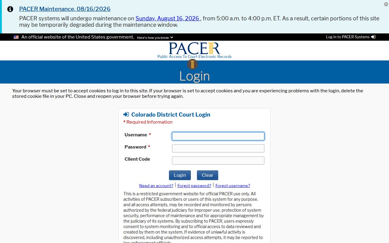 Boone court docket federal CM ECF query boundary