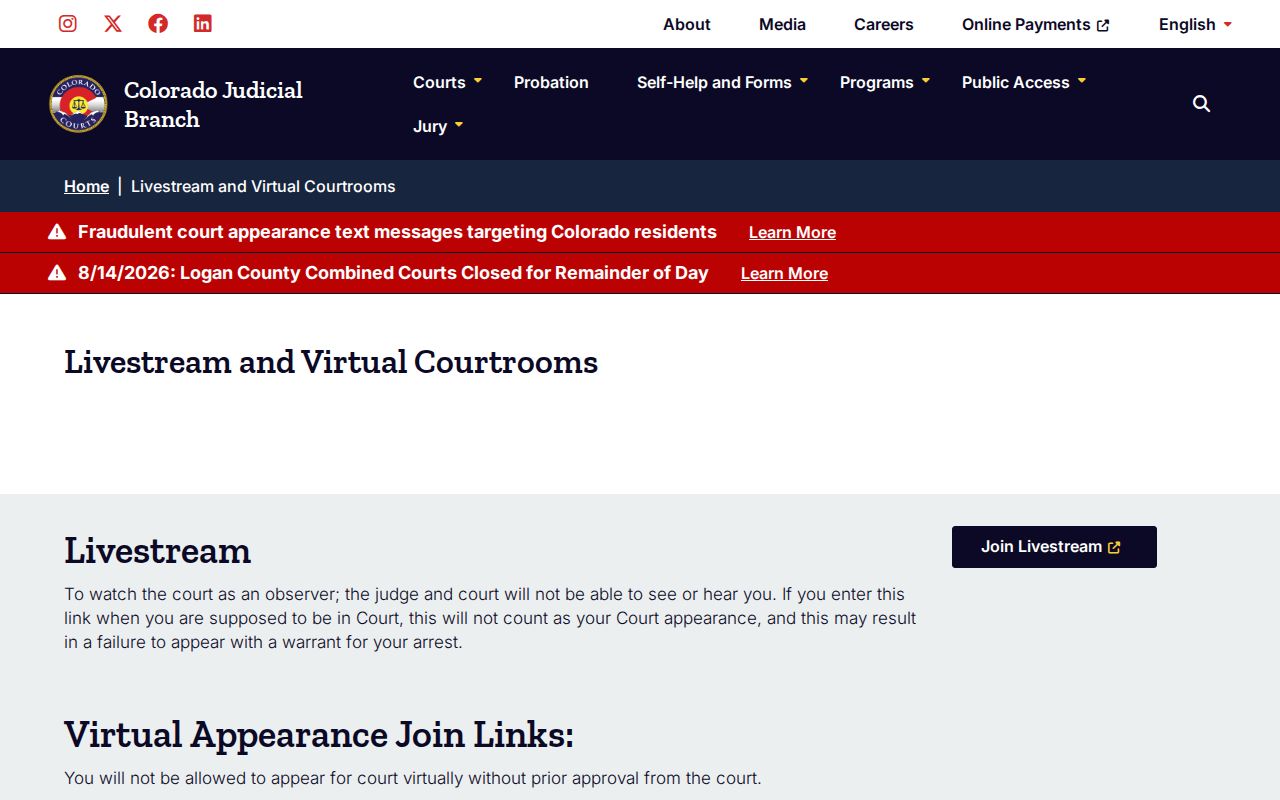 Pueblo County court calendar virtual courtroom entry