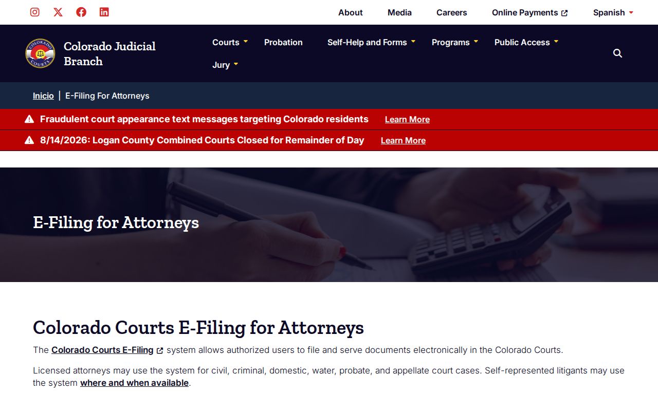 Pueblo County case search Colorado e-filing access explanation