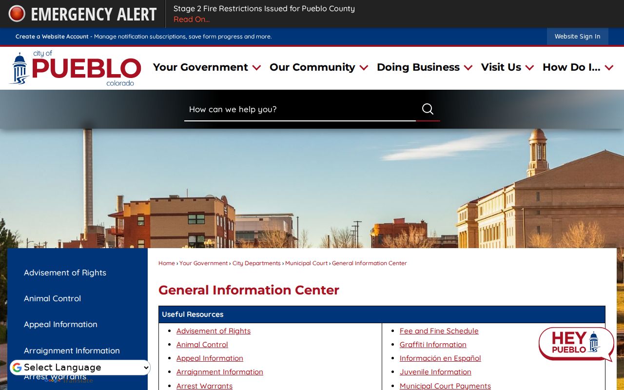 Pueblo court docket channels in the Municipal Court information center