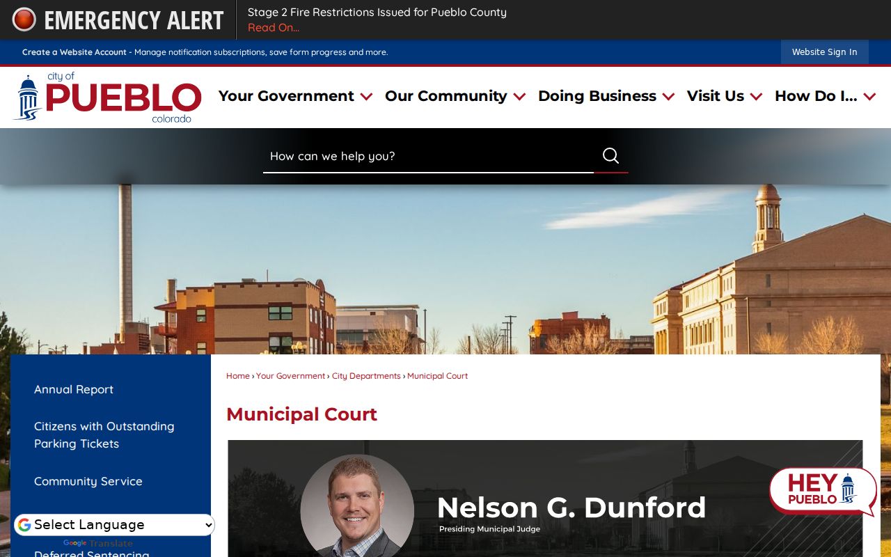 Pueblo Municipal Court profile for Pueblo court docket access