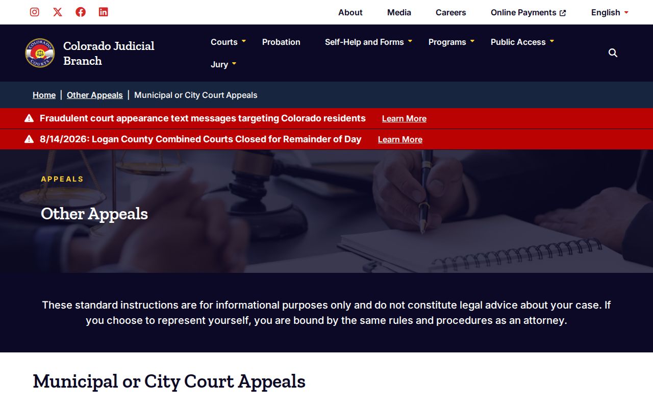 Pueblo County civil court docket municipal appeal route