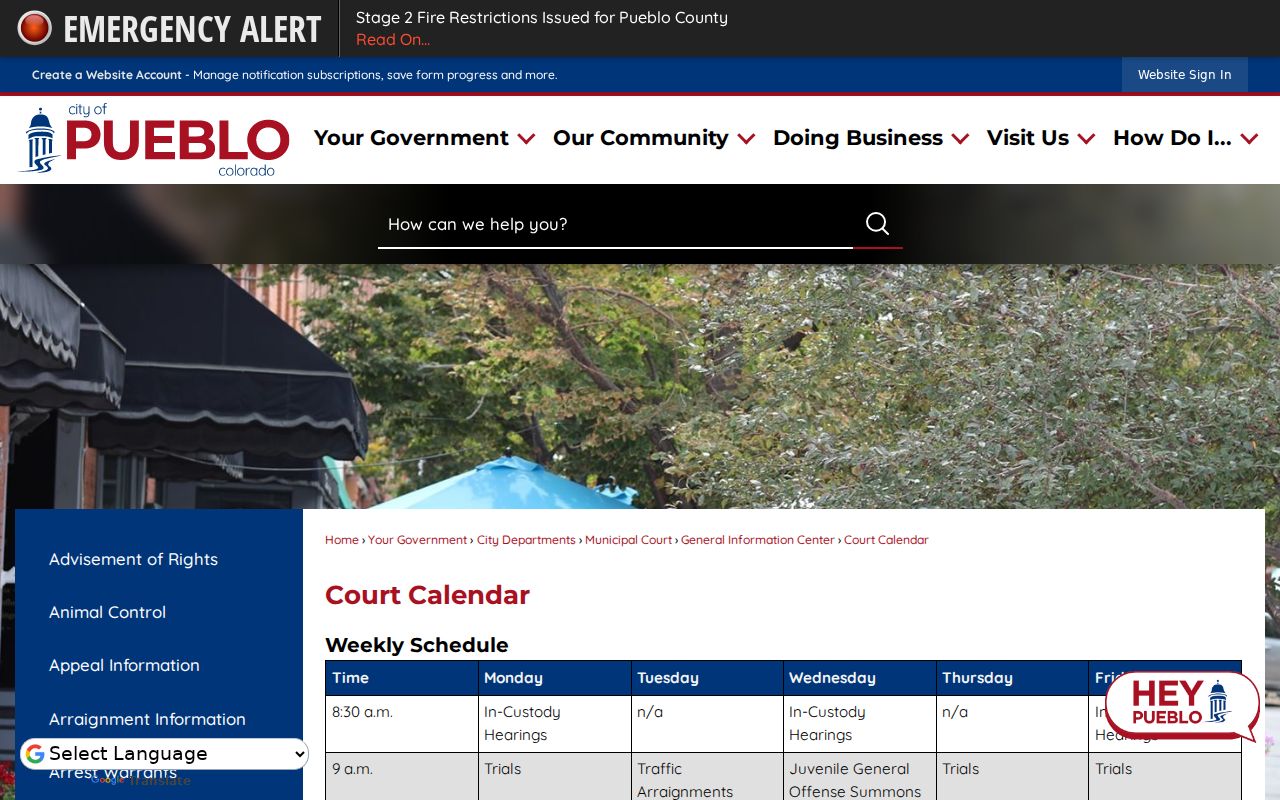 Pueblo County criminal court docket municipal warrant information