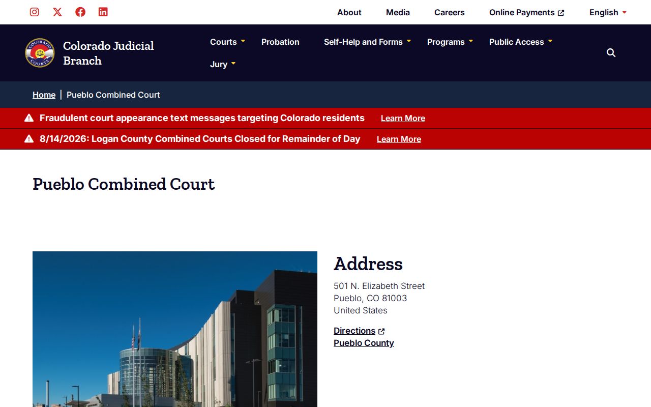 Pueblo County court docket location at Pueblo Combined Court