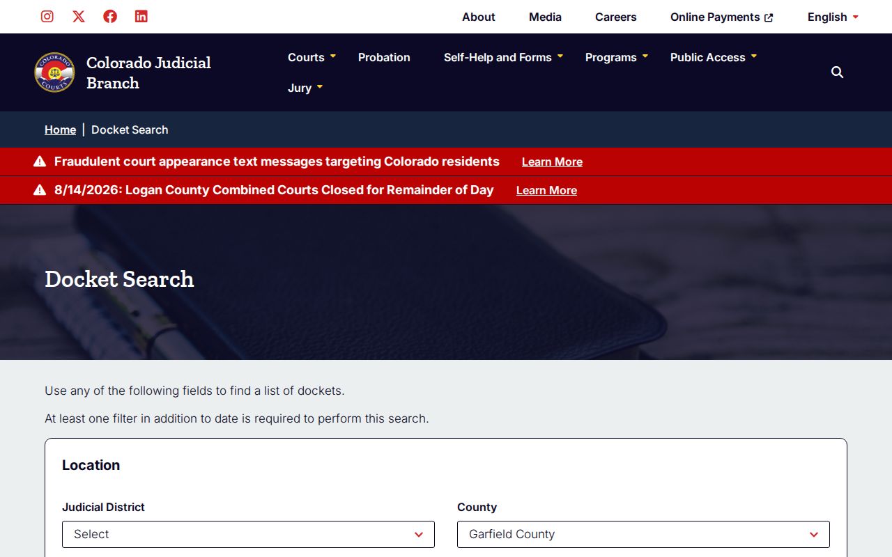 Pueblo County court docket hearing result cards