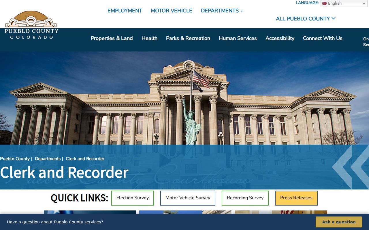 Pueblo County court records routing distinction at County Clerk and Recorder