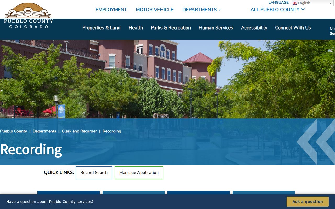 Pueblo County court records distinction from county recording and CORA access