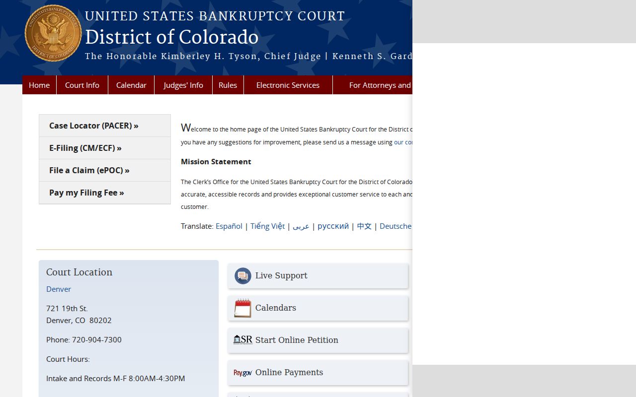 Rye court docket boundary with Colorado federal bankruptcy cases
